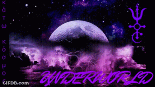 A Green And Purple Screen With The Words Underworld Written On It GIF