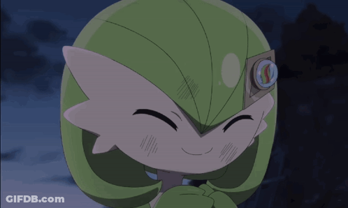 A Green And White Anime Character With A Compass On His Head GIF