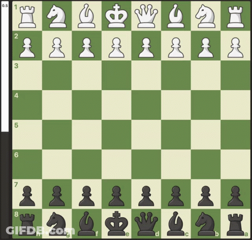A Green And White Chess Board With White Chess Pieces On It GIF