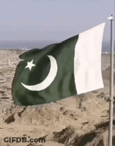 A Green And White Flag With A Crescent Moon And Star Is Waving In The Wind GIF