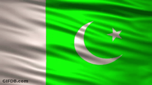 A Green And White Flag With A Crescent Moon And Star On It Is Waving In The Wind . GIF