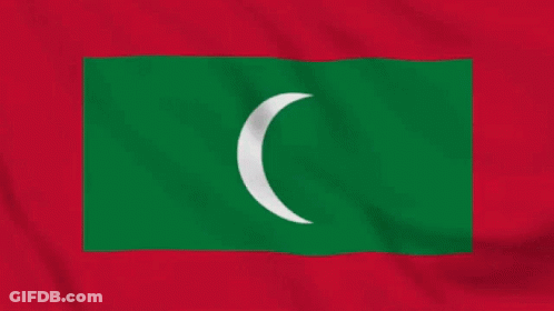 A Green And White Flag With A White Crescent Moon On A Red Background . GIF