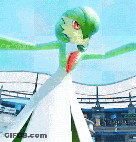 A Green And White Pokemon With Red Eyes GIF
