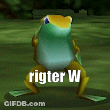 A Green And Yellow Frog With The Words Rigter W On It GIF