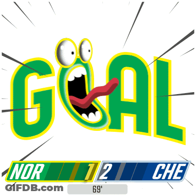 A Green And Yellow Goal Sign With A Cartoon Face Sticking Its Tongue Out GIF