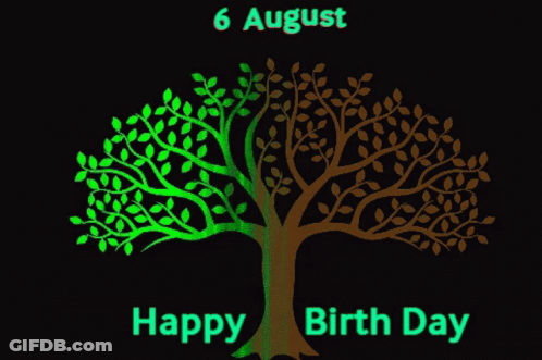 A Green And Yellow Tree With The Words Happy Birth Day Written Below It GIF