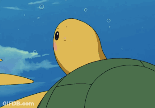 A Green And Yellow Turtle Floating In The Sky GIF