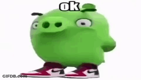 A Green Angry Birds Pig Is Wearing A Hat And Sneakers . GIF