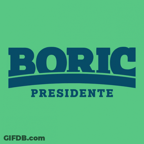 A Green Background With A Blue Boric Presidente Logo On It GIF