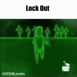 A Green Background With A Ghost In The Middle Of It And The Words `` Lock Out '' . GIF
