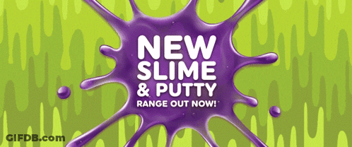 A Green Background With A Purple Splash Of Slime And Putty That Says New Slime & Putty Range Out Now GIF