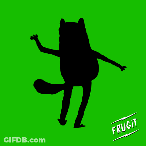 A Green Background With A Silhouette Of A Cat And The Word Frucit On The Bottom GIF