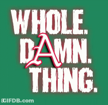 A Green Background With The Words Whole Damn Thing In White Letters GIF