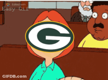 A Green Bay Packers Logo Is On The Face Of A Cartoon Character GIF