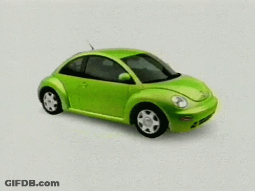 A Green Beetle Car Is Driving On A White Background . GIF