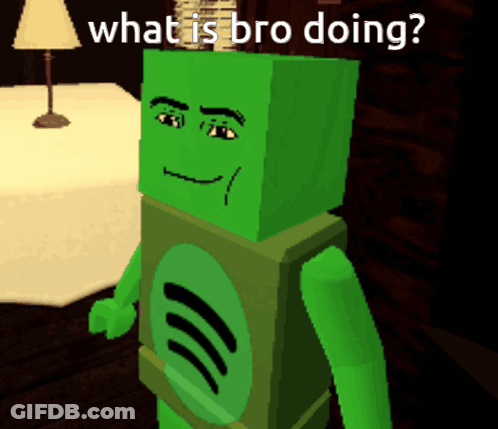 A Green Block With A Spotify Logo On His Chest GIF