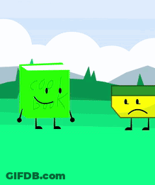 A Green Book With A Smiley Face And A Sad Face Is Standing Next To A Yellow Book With A Sad Face GIF