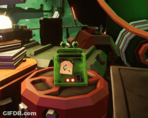 A Green Box With The Letter C On It Sits On Top Of A Red Object GIF