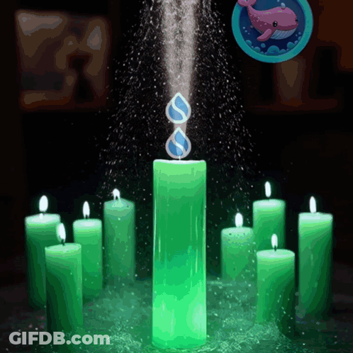 A Green Candle Is Surrounded By Other Candles GIF
