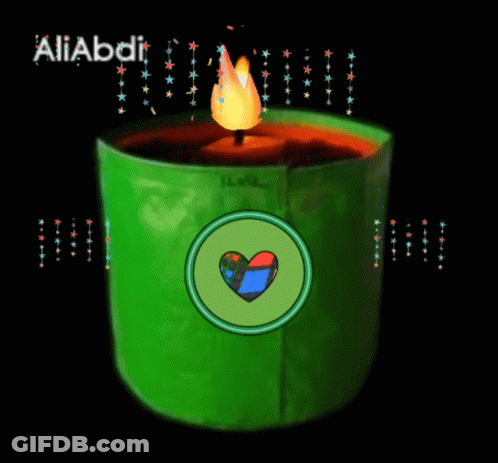 A Green Candle With A Heart In The Center And The Name Aliabdi GIF
