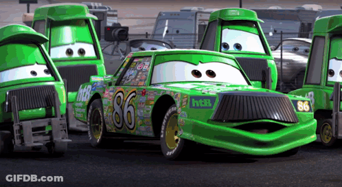 A Green Car With The Number 86 On The Front GIF