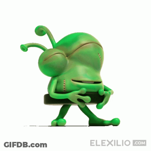 A Green Cartoon Character From Elexilio.com Is Walking GIF