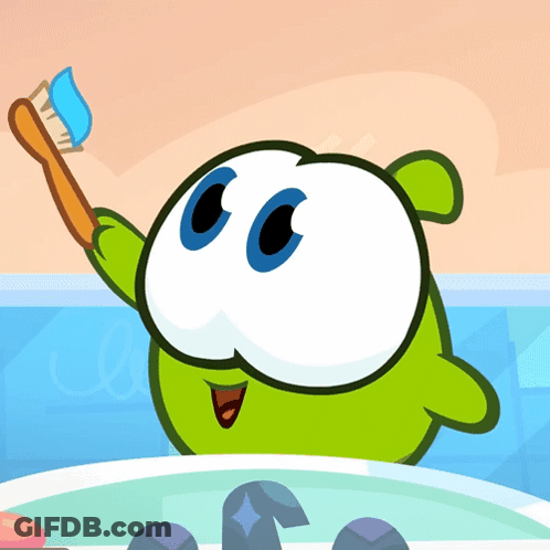 A Green Cartoon Character Is Brushing His Teeth With A Blue Toothpaste GIF