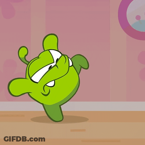A Green Cartoon Character Is Dancing In A Room GIF