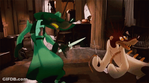 A Green Cartoon Character Is Holding A Knife While A White Cartoon Character Is Holding A Rope GIF