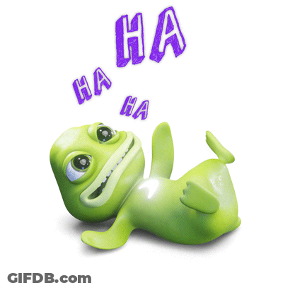 A Green Cartoon Character Is Laughing With The Words Ha Ha Ha Coming Out Of His Mouth GIF
