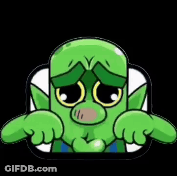A Green Cartoon Character Is Making A Sad Face With His Hands On His Face . GIF