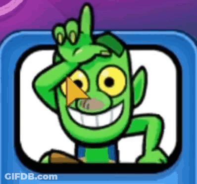 A Green Cartoon Character Is Smiling And Making A Peace Sign With His Finger . GIF