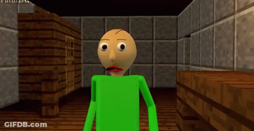 A Green Cartoon Character Is Standing In A Room With A Wooden Floor . GIF