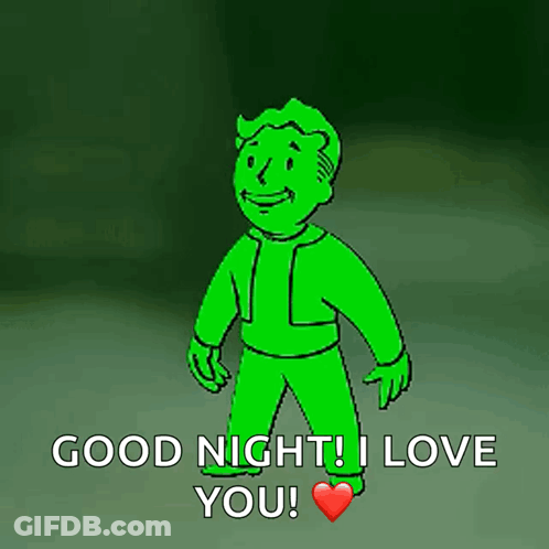 A Green Cartoon Character Says Good Night And Love You GIF