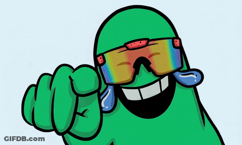 A Green Cartoon Character Wearing A Pair Of Rainbow Colored Glasses GIF