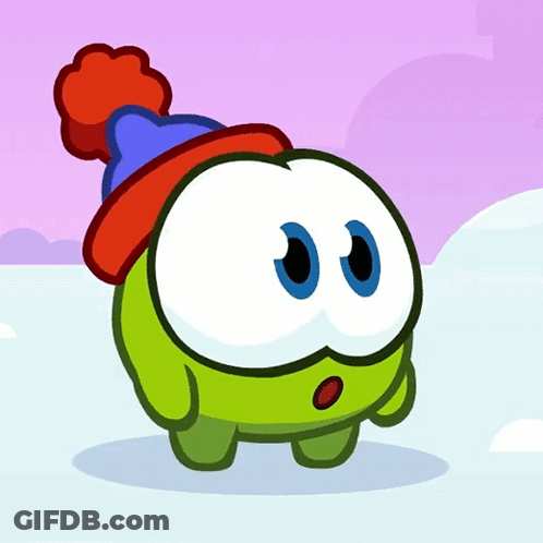 A Green Cartoon Character Wearing A Red Hat GIF