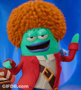 A Green Cartoon Character Wearing A Red Jacket And A Brown Belt GIF