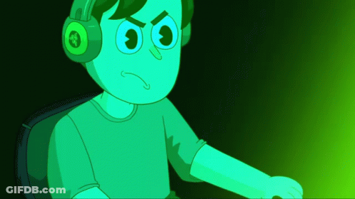 A Green Cartoon Character Wearing Headphones With A Smiley Face GIF