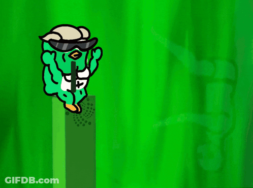 A Green Cartoon Character With A Hat And Sunglasses On GIF