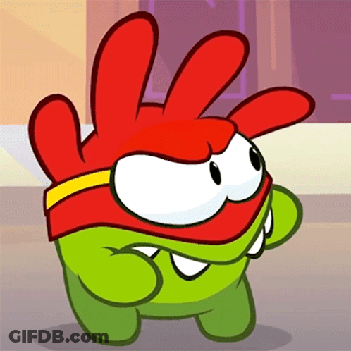 A Green Cartoon Character With A Red Headband And Red Ears GIF