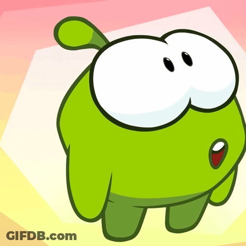 A Green Cartoon Character With Big Eyes And A Big Mouth GIF
