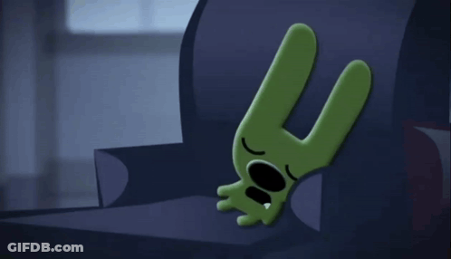 A Green Cartoon Character With Big Eyes And A Big Nose GIF