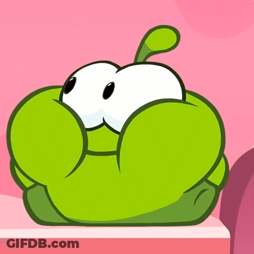 A Green Cartoon Character With Big Eyes And A Large Mouth GIF