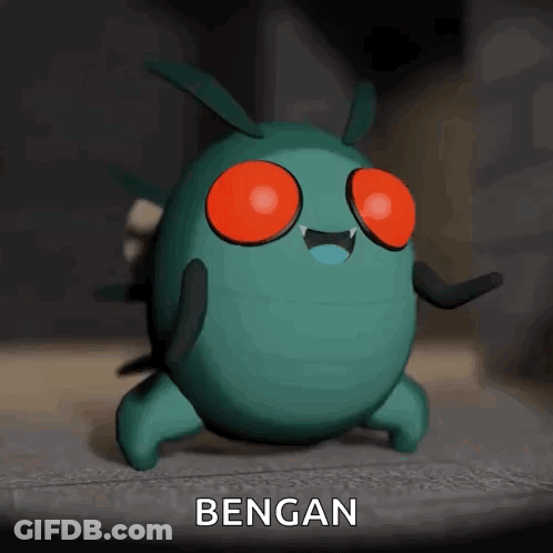A Green Cartoon Character With Red Eyes And The Word Began In The Bottom Right Corner GIF