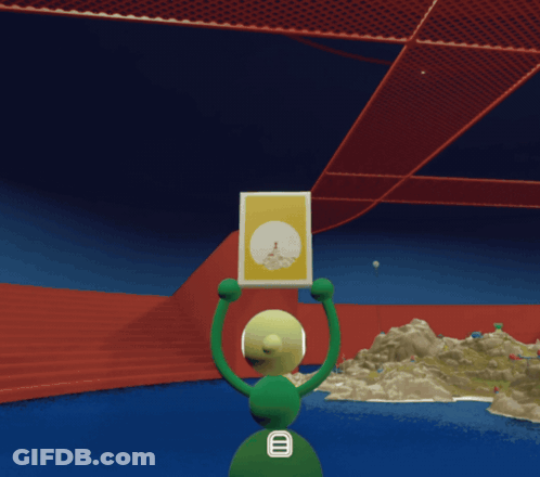 A Green Cartoon Character With The Letter B On His Chest GIF