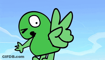 A Green Cartoon Character With Wings Giving A Peace Sign GIF