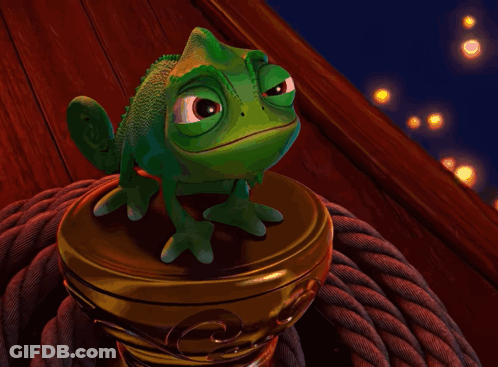 A Green Chameleon Sitting On Top Of A Rope GIF