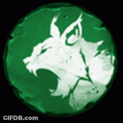 A Green Circle With A White Lynx Head In The Middle . GIF