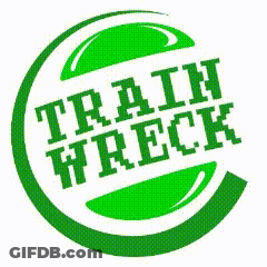 A Green Circle With Train Wreck Written Inside GIF