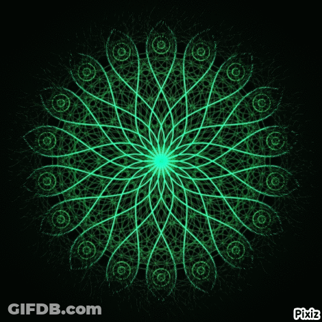 A Green Circular Pattern On A Black Background With Pixiz Written Below It GIF